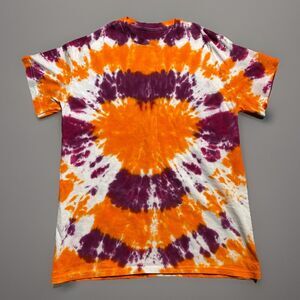 Orange Purple Tie Dye T-Shirt Unisex Crew Neck Short Sleeve Festival Tee L